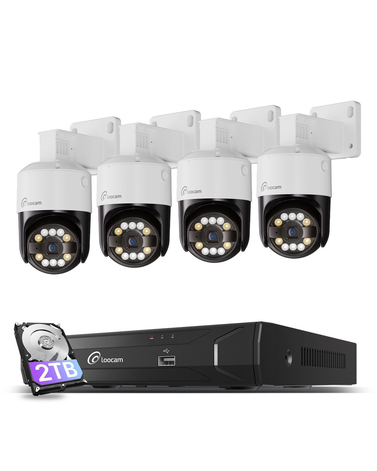 Loocam 5MP CCTV Security Camera System, 4pcs Pan & Tilt Wired PoE IP C ...