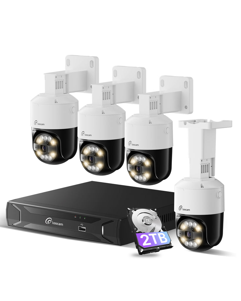 Loocam 4K CCTV Security Camera System, 4pcs Pan Tilt Wired PoE